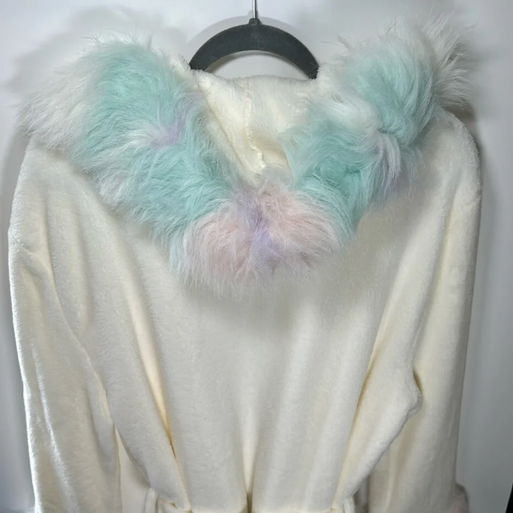 Pottery Barn Teen Unicorn Rainbow Faux Fur Robe - Picture 6 of 14